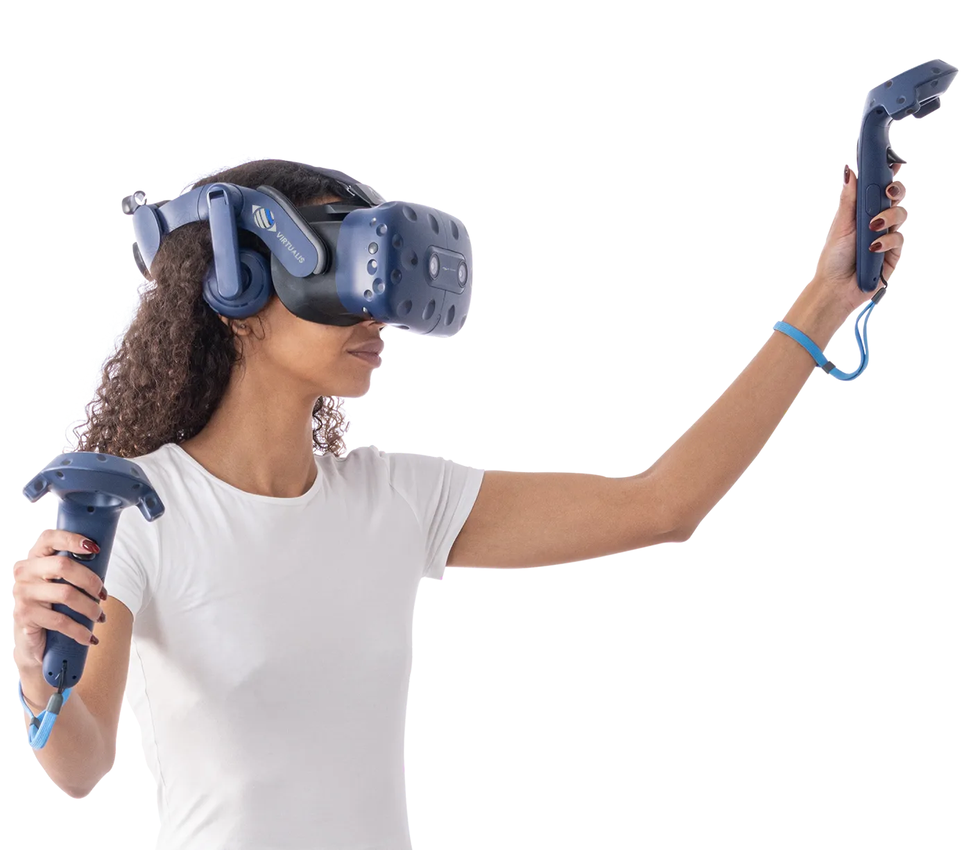 Virtual Reality Rehabilitation for Stroke and Neurologic Recovery - Gardner Physical Therapy Woman using a virtual reality headset and motion controllers during stroke and neurological rehabilitation therapy.