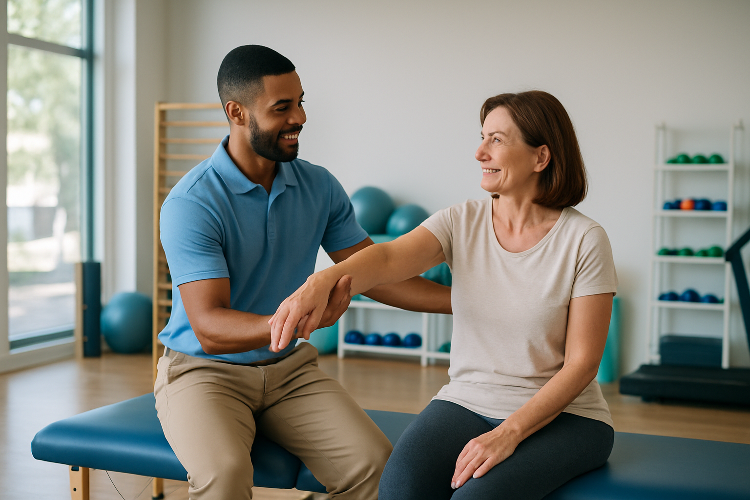 Patient receiving guided arm mobility therapy at Physical Therapy Ocean Pines.